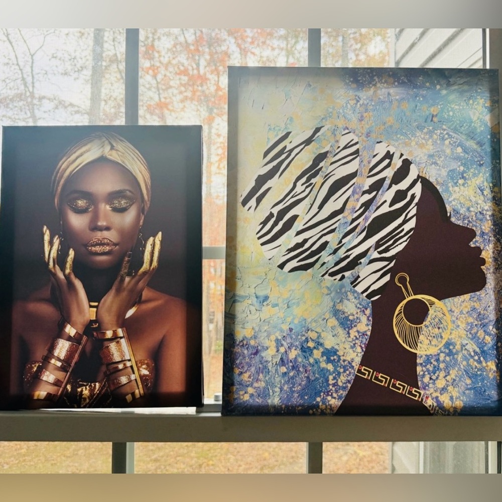 Beautiful set of 2- African wall decor- Gold and Black Glam Wall Art🖤💜